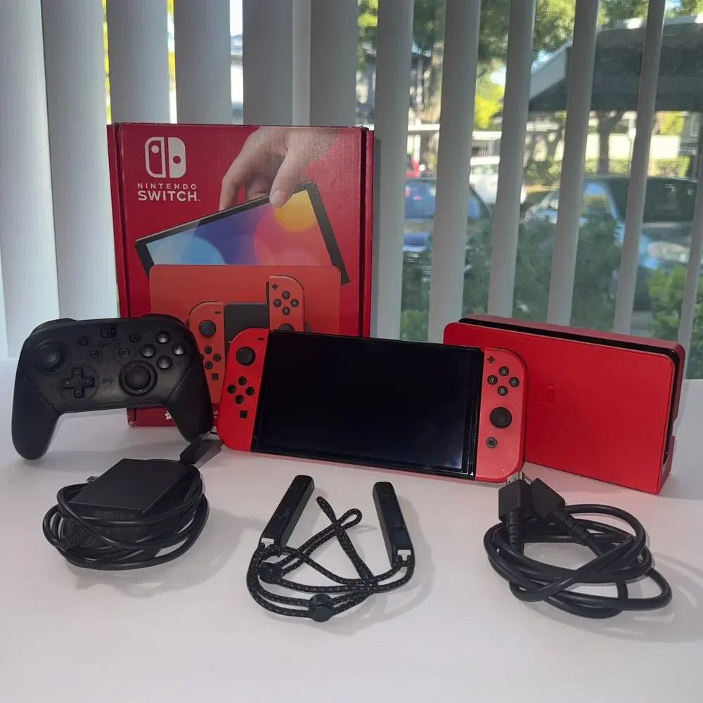 Nintendo Switch OLED Model Mario Red Edition CIB + Official Pro Controller